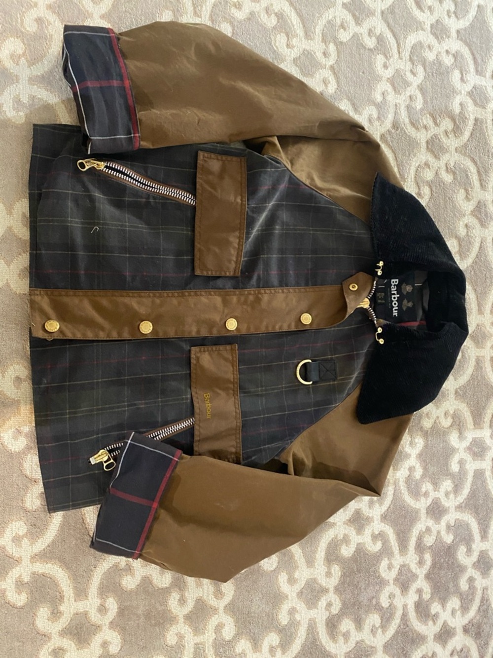 Barbour Brown and Navy Plaid Waxed Field Jacket